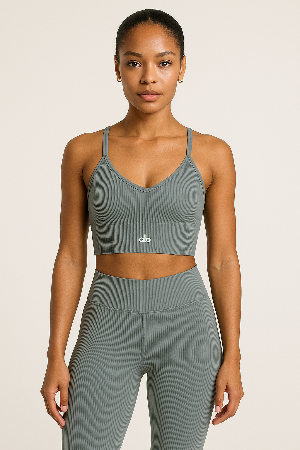 Conjunto Deportivo Verde Alo Top con Espalda Cruzada y Leggings de Tiro Alto