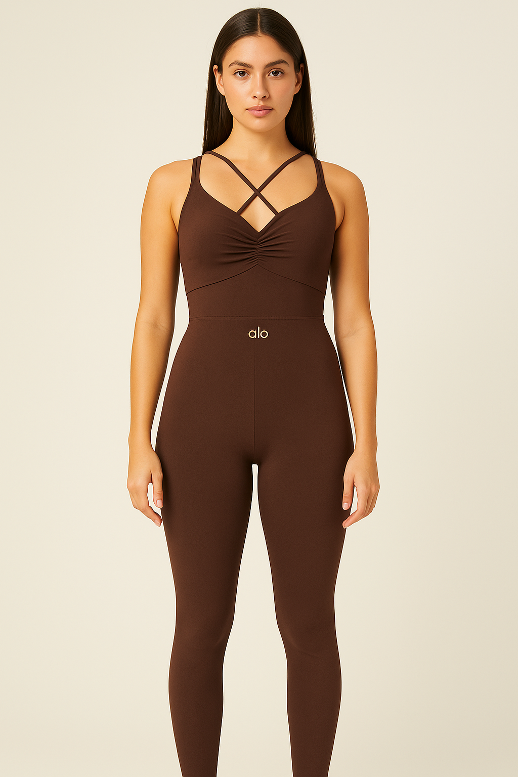 Enterizo Deportivo Chocolate Alo Jumpsuit con Tirantes Cruzados