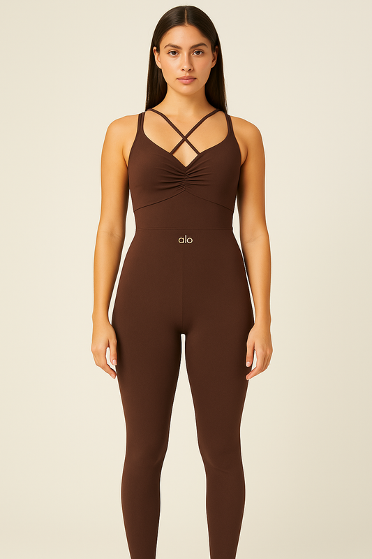 Enterizo Deportivo Chocolate Alo Jumpsuit con Tirantes Cruzados